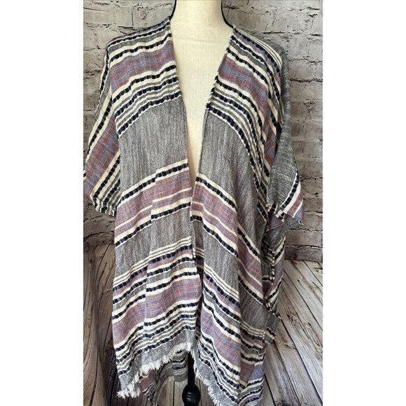 American Eagle Kimono Cover Up Open Front Caridgan Longline Boho Fringe One Size - Picture 5 of 7